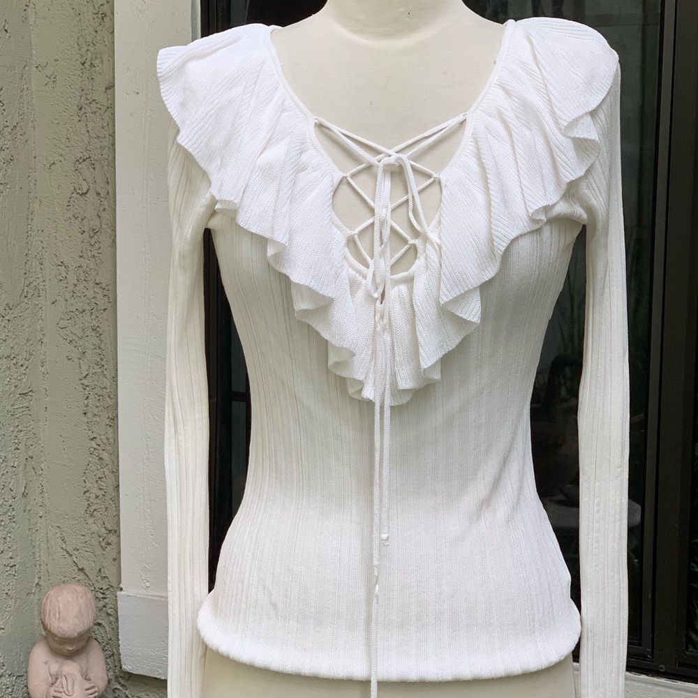 INTERMIX Long Sleeve Lattice Front Sweater Size S
